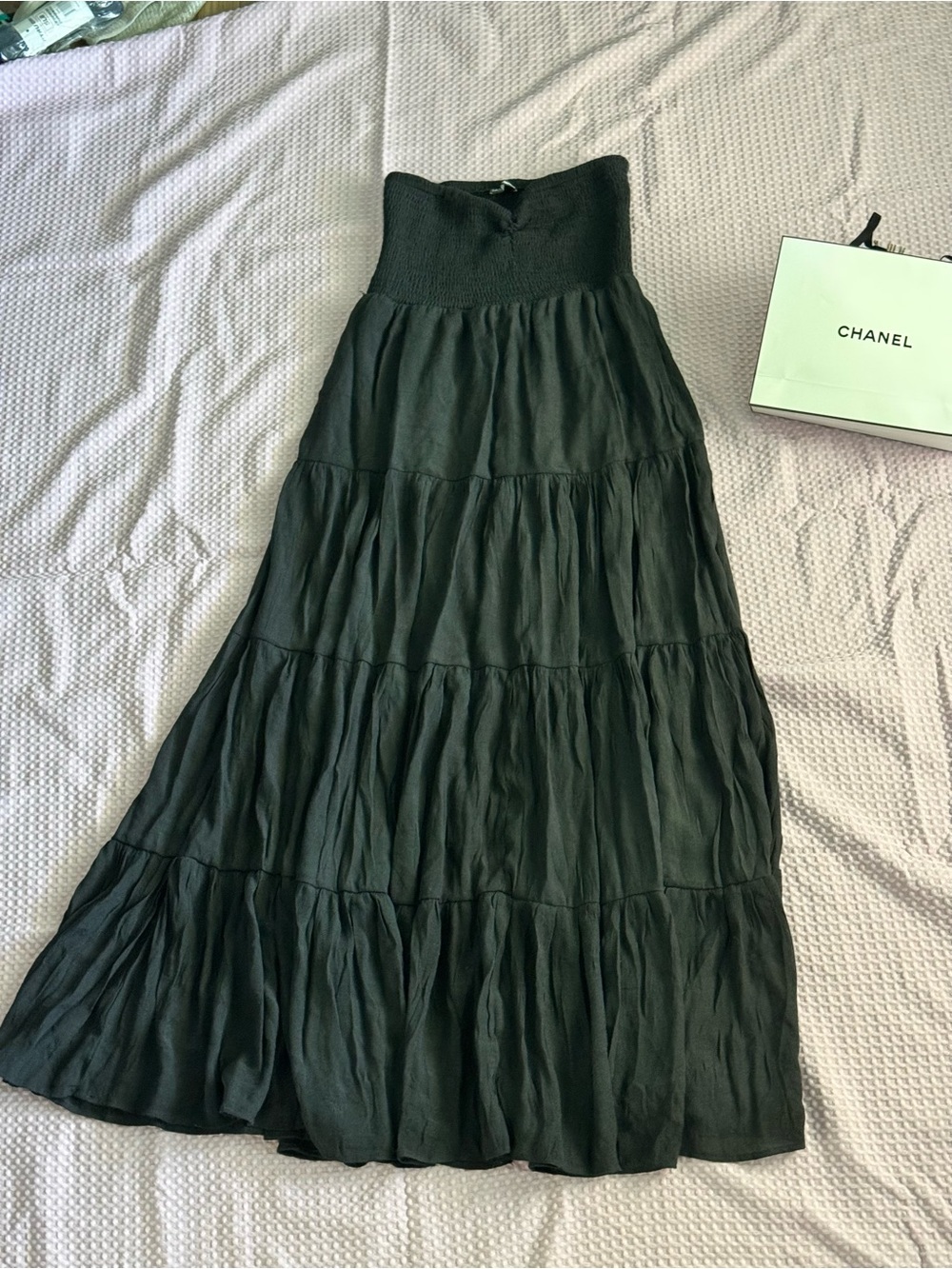 Fashion Nova Black Strapless Tiered Maxi Dress